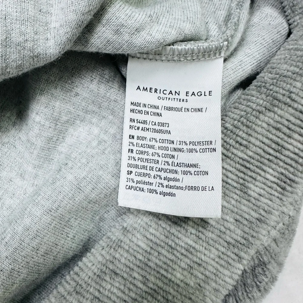 American Eagle Gray Knit Cropped Hoodie Sweater Drawstring Pocket Women’s M - Picture 7 of 8